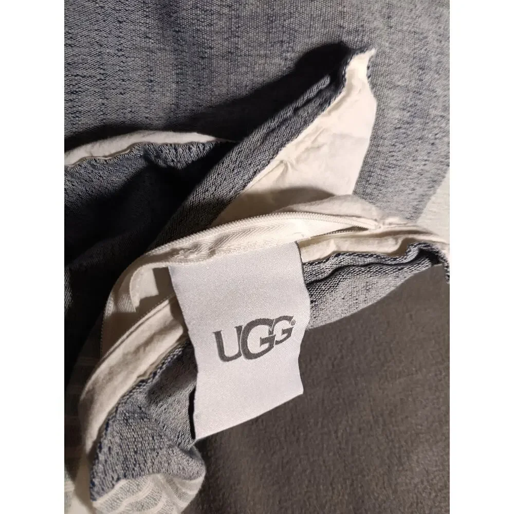 UGG Gray White Teal Gauzy Striped Full/Queen Duvet Cover 2 Standard Pillow Shams